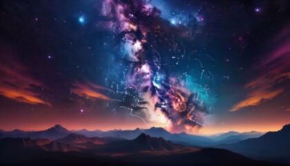 Wall Mural - deep space shining stars in night sky, constellation star field, galaxy with milky way