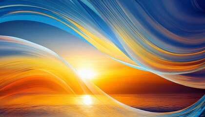 Wall Mural - Colorful waves of nature's beauty abstract sun in the sky on blue, orange, and yellow background