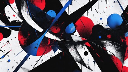 Wall Mural - Abstract art with red, blue, black, and white.