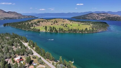 Wall Mural - drone view over a montana lake