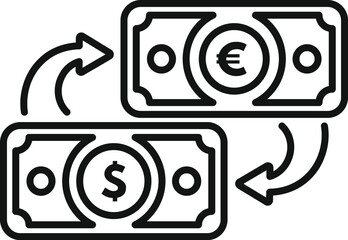 Poster - Euro and dollar banknotes with inversed arrows representing a currency exchange
