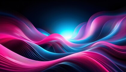 Wall Mural - Abstract beauty pink and blue waves on a black background with a bright light in the middle