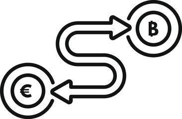 Poster - Line art vector of a currency exchange concept, showing the euro sign converting to the bitcoin cryptocurrency symbol