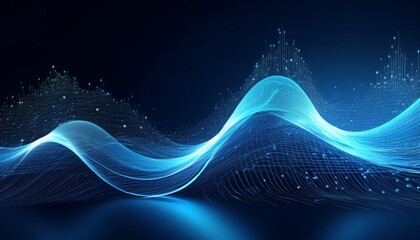 Wall Mural - Abstract Blue Data Wave of Information on Dark Background Analysing the Future of Technology and Innovation