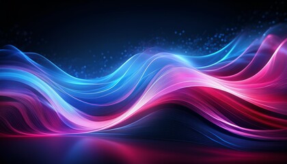 Wall Mural - Glowing Blue and Pink Lights Creating a Vibrant Wave Pattern on a Dark Background for Artistic Design Concept