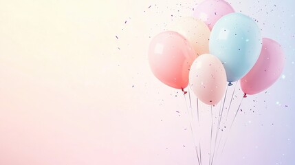 Sticker - Pastel Balloons with Confetti on a Soft Background