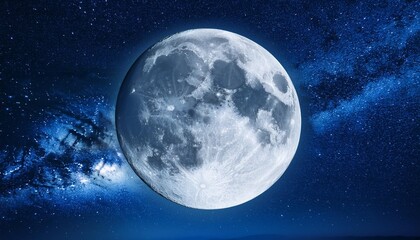 Wall Mural - Full moon in space with stars and bright blue sky a stunning astronomical display of nature's beauty