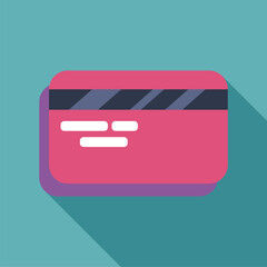 Poster - pink credit card is lying on a blue background with a long shadow