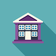 Poster - Illustration of a courthouse with columns casting long shadow on turquoise background