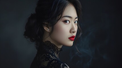 Asian woman in black dress