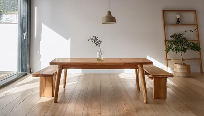 Wall Mural - Wooden Table and Bench in a Minimalist Interior