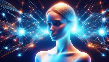 Wall Mural - A digital image of a person with a glowing network of connections representing the concept of the metaverse