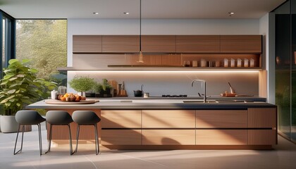 Wall Mural - a modern designer kitchen with smooth handleless cabinets