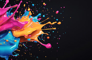 Wall Mural - Colorful Paint Splash Explosion on Black Background.