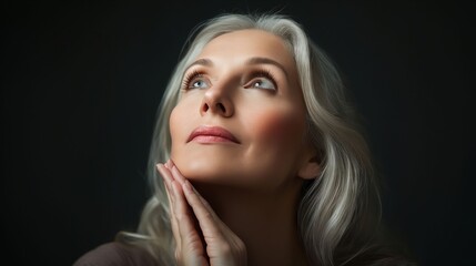 Poster - A woman with white hair looking up at the sky