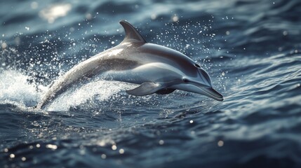 Poster - A detailed view of a dolphin diving into the water, with a focus on the splash and the dolphin's streamlined body as it moves gracefully.