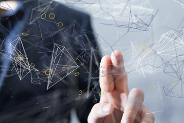 Poster - Global network. Blockchain. 3D illustration. Neural networks and artificial intelligence. Abstract  - neural network exposure digital