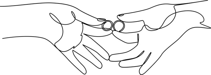 Canvas Print - Two hands holding each other's rings one line art vector illustration