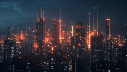 Wall Mural - Futuristic Cityscape with Neon Lights.