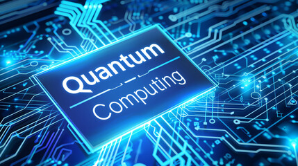 Leinwandbilder - Quantum computing chip is lighting up on a cutting-edge motherboard circuit board