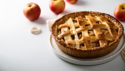 Homemade apple pie on white background