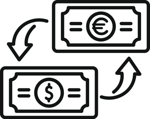 Poster - Currency exchange concept with dollar becoming euro banknotes with up and down arrows