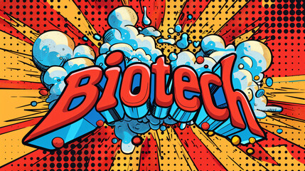 Poster - Biotech in comic book style: explosive illustration with vibrant colors