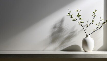 Wall Mural - Minimalist White Vase With Branch And Buds In A Corner Room