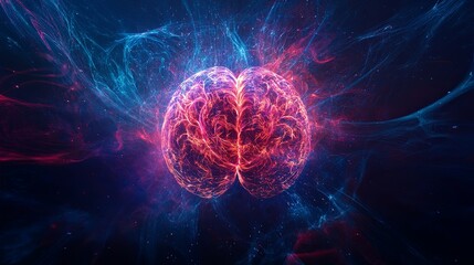 Wall Mural - a vibrant graphic of a human brain with intertwining sound waves emanating from it, representing the