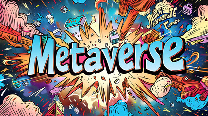 Poster - Energetic and vibrant illustration capturing the dynamic essence of the metaverse concept