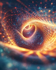 Wall Mural - A dynamic illustration of sound waves forming intricate patterns, merging with cosmic energy to enhance meditation, with detailed lighting and a three-dimensional feel