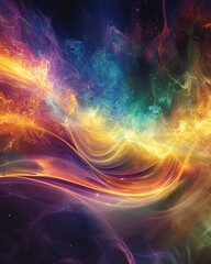 Wall Mural - a vibrant image of a cosmic landscape with sound waves flowing through it, highlighting the connecti