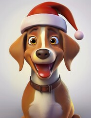 Wall Mural - Christmas dog with a hat cartoon 