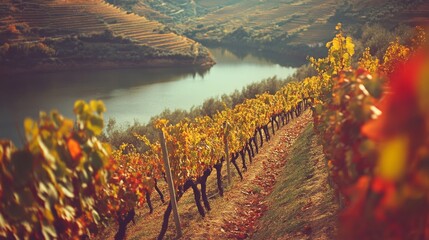 Poster - Douro Valley vineyards, Portugal, retro-filtered