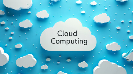 Poster - 3d render of a big cloud symbolizing cloud computing, surrounded by small clouds over a blue background