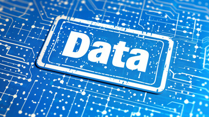 Leinwandbilder - Blue printed circuit board is showing data sign illustrating technology and cloud computing concept