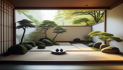 Wall Mural - Modern Minimalist Japanese Zen Garden Interior Design