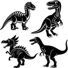 Wall Mural - 4 set of dinosaur unique art different style vector silhouette