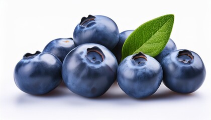 On a white BackgroundFresh blueberries with leaves on a white background