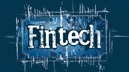 Aufkleber - Visual depiction of the intersection of finance and technology featuring the term fintech encircled by electronic circuitry designs