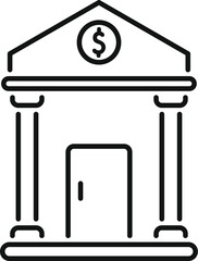 Poster - simple line art icon of a bank building representing finance and economics
