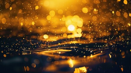 Poster - Golden Bokeh Lights Reflecting on Water Surface
