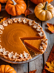 Poster - Pumpkin pie topped with glittery icing on a wooden table.