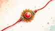 © Premium Art - Intricately Designed Sacred Rakhi Thread Captured in a Vibrant Watercolor Illustration, Showcasing Its Detailed Artistry