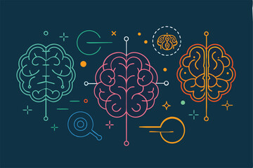 Brain line illustration mind vector 