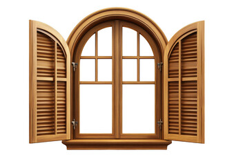 Open Wooden Window Frame with Arched Top