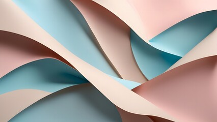 Elegant abstract background featuring overlapping beige, blush pink, and baby blue paper, leaving room for text