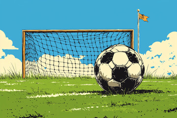 A dramatic corner kick about to unfold on a vibrant soccer field under a clear blue sky