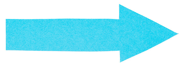 Poster - Light blue cut out paper cardboard arrow direction sign with texture and copy space for text on white or transparent background
