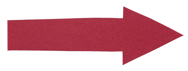 Poster - Isolated red cut out paper cardboard arrow direction sign with texture and copy space for text on white or transparent background
